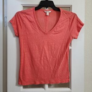 Banana Republic 100% Linen V Neck Tee Coral Short Sleeve T Shirt Women Medium